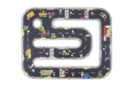 City road puzzle playmat for interactive and educational playtime at home for kids.