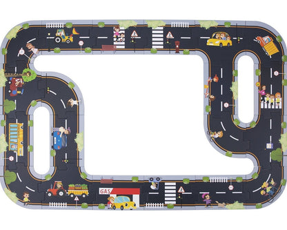 Colorful city road puzzle playmat for interactive play and learning, great for childrens playroom.