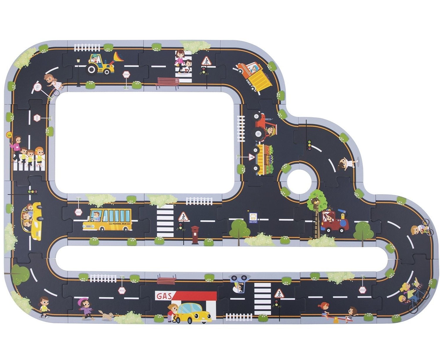 Colorful city road playmat for imaginative play, perfect for kids interactive learning and fun.