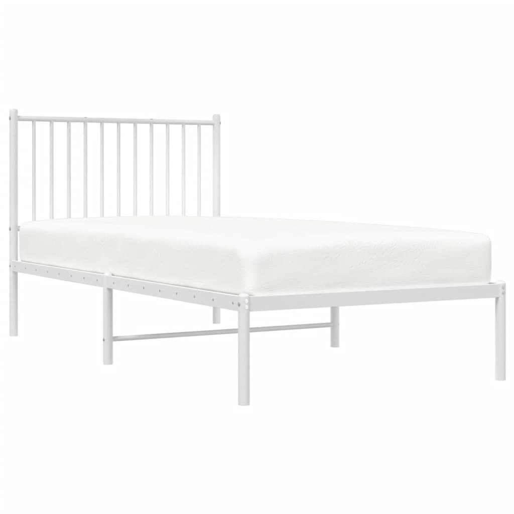 White metal bed frame with classic headboard, perfect for childrens elegant bedroom decor.