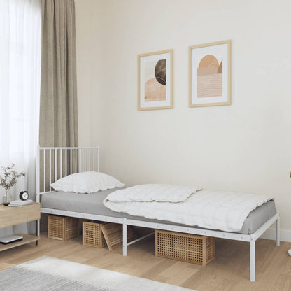 White metal single bed frame with classic headboard, perfect for kids bedrooms.