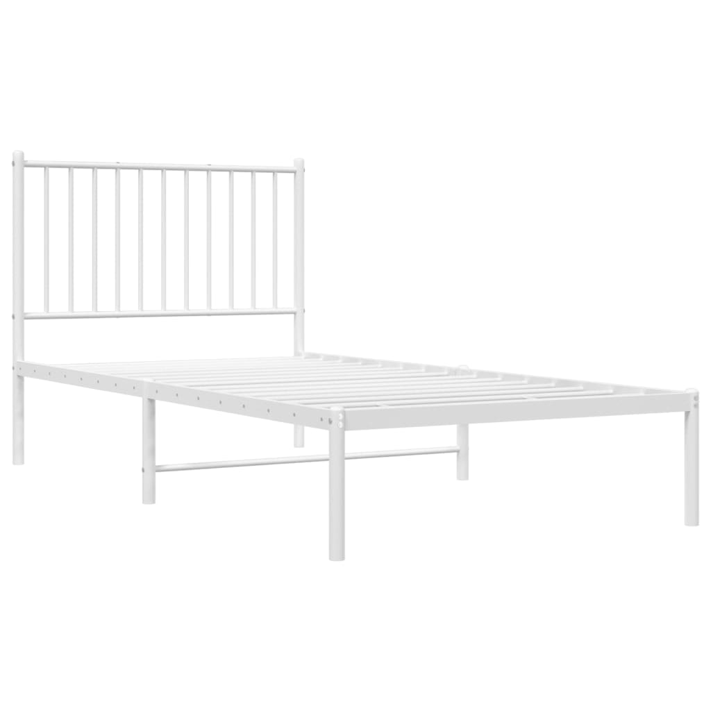 Elegant white metal bed frame with classic headboard for childrens bedroom. Stylish and durable.