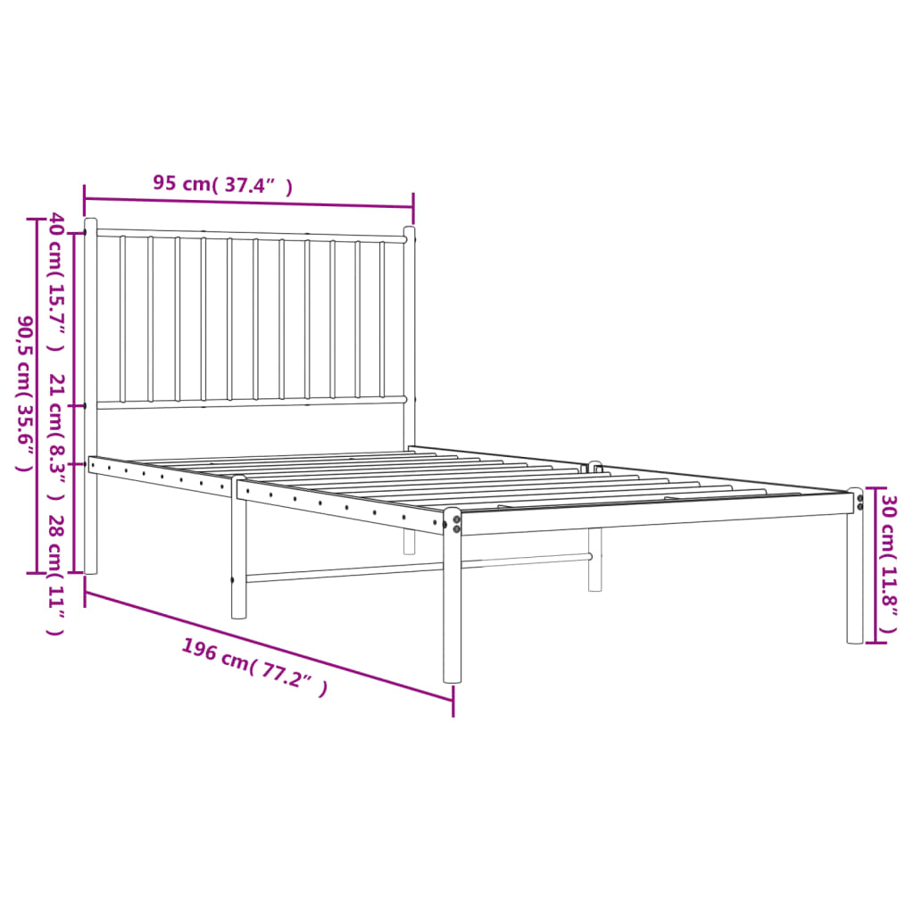 Elegant white metal single bed frame with classic headboard, perfect for childrens bedrooms.