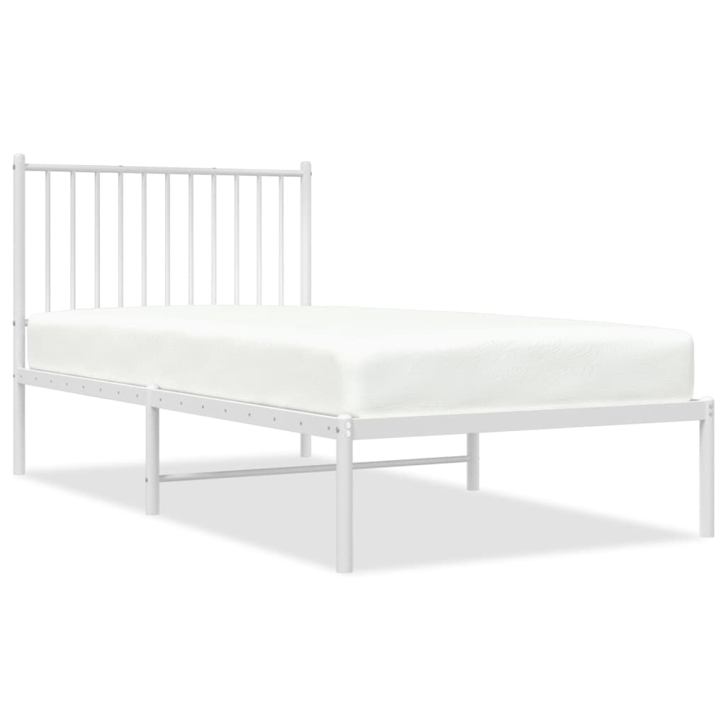 White metal bed frame with classic headboard, perfect for a childrens elegant bedroom decor.