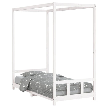 Kids white pinewood bed frame with canopy for a whimsical bedroom; promotes imaginative play.