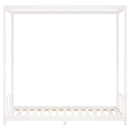 Kids white pinewood single bed frame with canopy, ideal for cozy play and sleep.