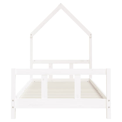 Kids solid pine single bed frame with classic white finish for timeless bedroom decor.