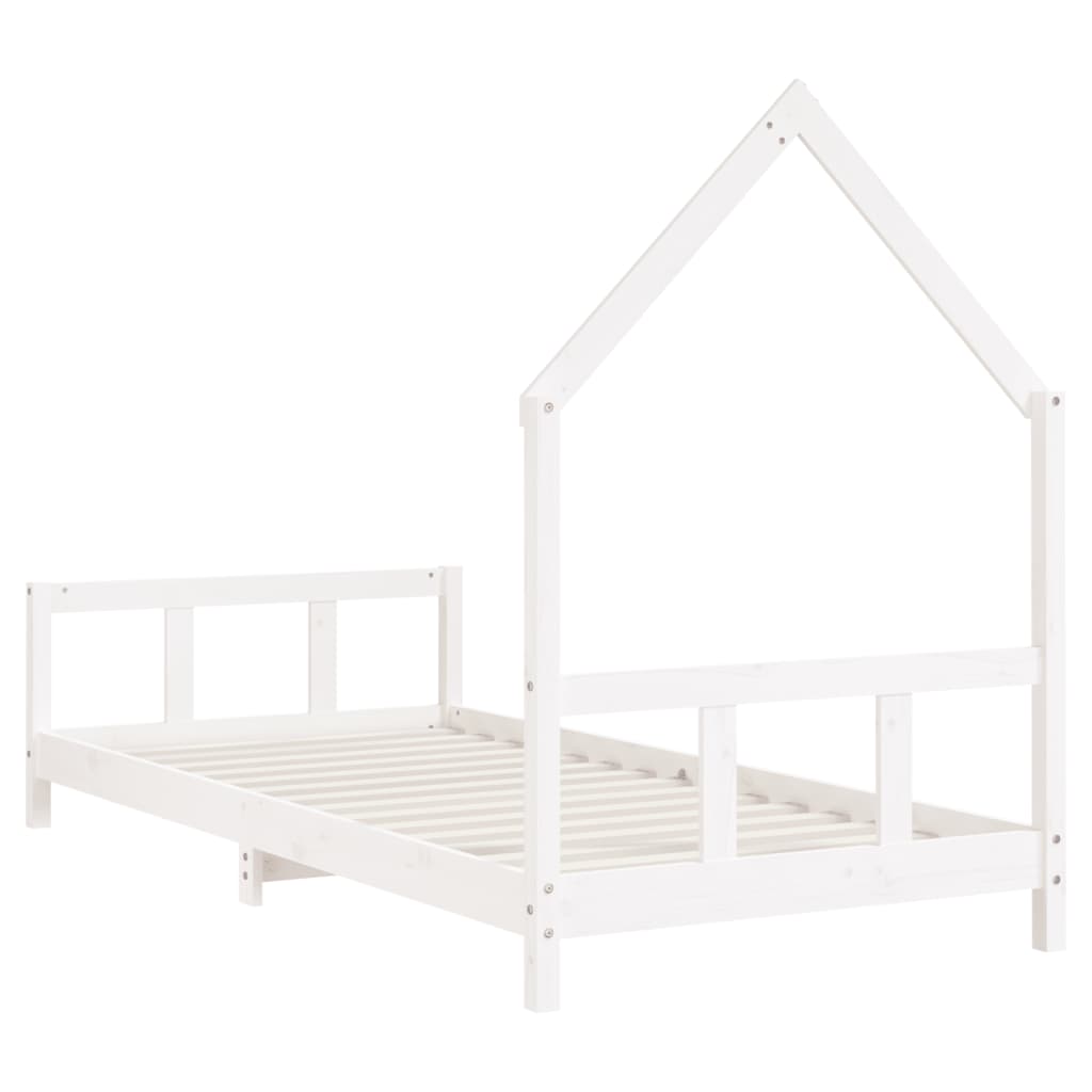 Kids white pine bed frame | Classic design for sturdy, stylish sleep space in childrens rooms.