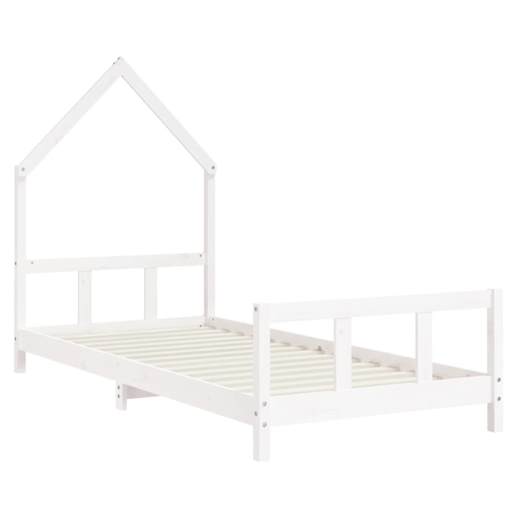 Solid pine kids bed frame, classic white finish for charming, durable sleep space.