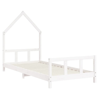 Solid pine kids bed frame, classic white finish for charming, durable sleep space.