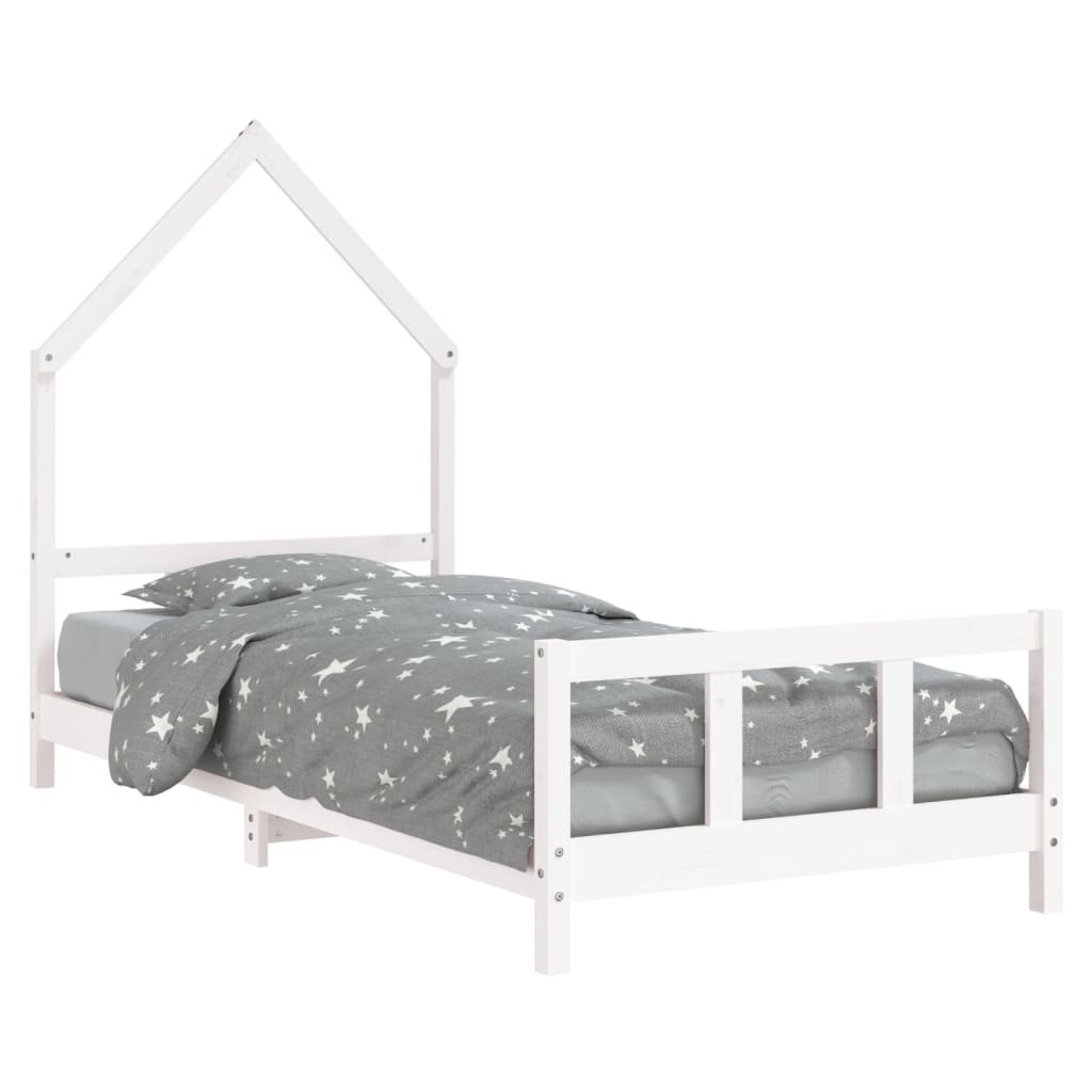 Solid pine single bed frame for kids, classic white house design for charming bedrooms.