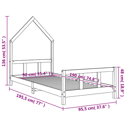 Kids single bed frame in classic white, crafted from solid pine for durability.