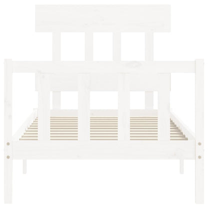 White solid pine single bed frame with headboard for kids bedroom decor.