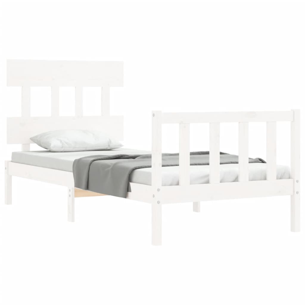 Kids single bed frame in classic white solid pine with headboard, perfect for childrens room.