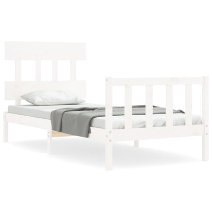 Kids single bed frame in classic white pine with headboard for a cozy bedroom setup.