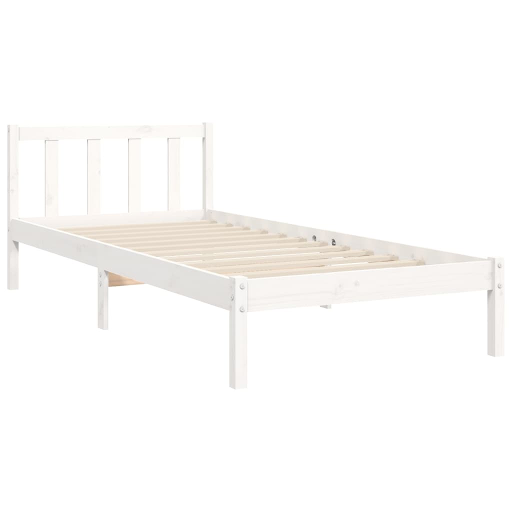 Single white pine bed frame with headboard, ideal for kids bedrooms, classic and durable design.