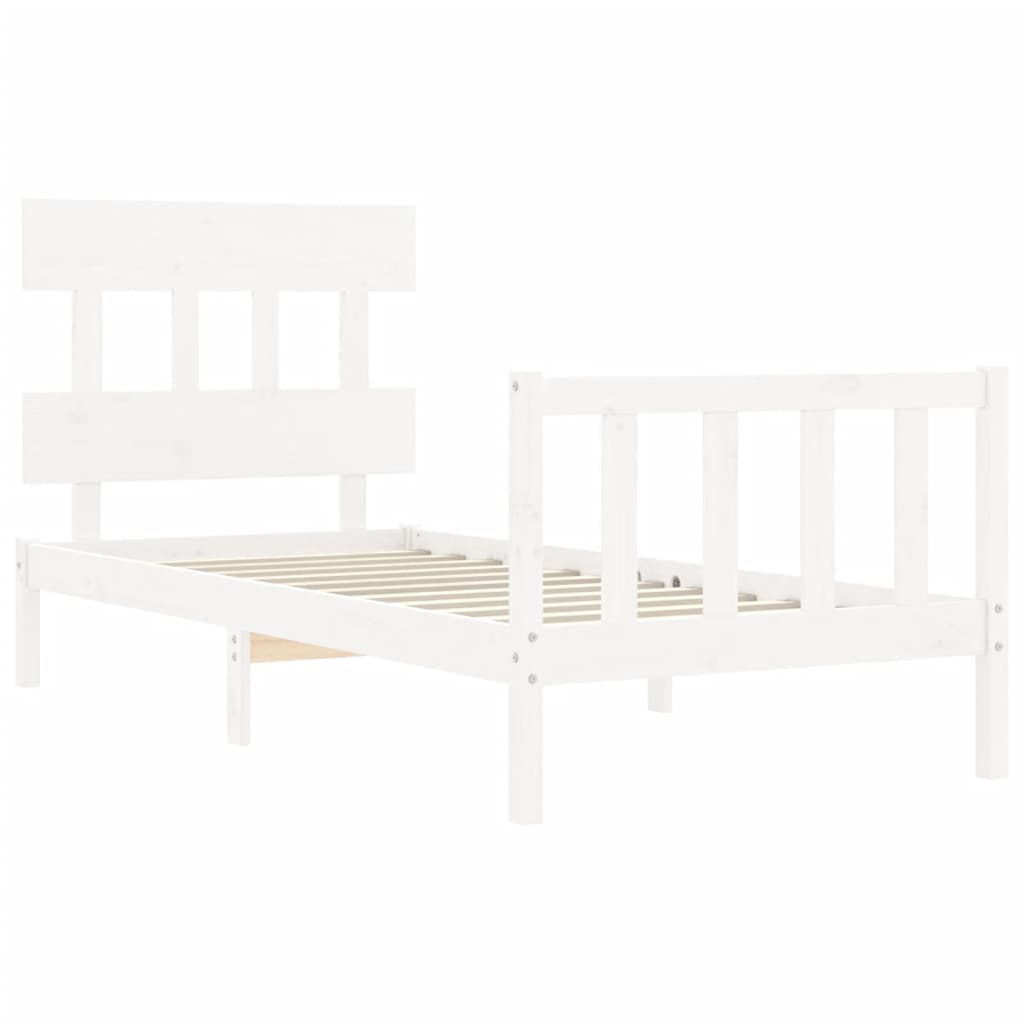 Classic white solid pine single bed frame with kids headboard, perfect for childrens bedroom.