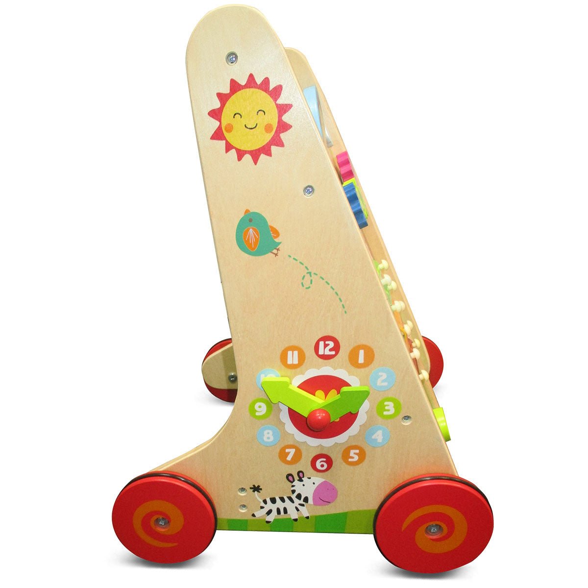 Wooden Learning Walker with Xylophone and Shapes for interactive play and motor skill development.