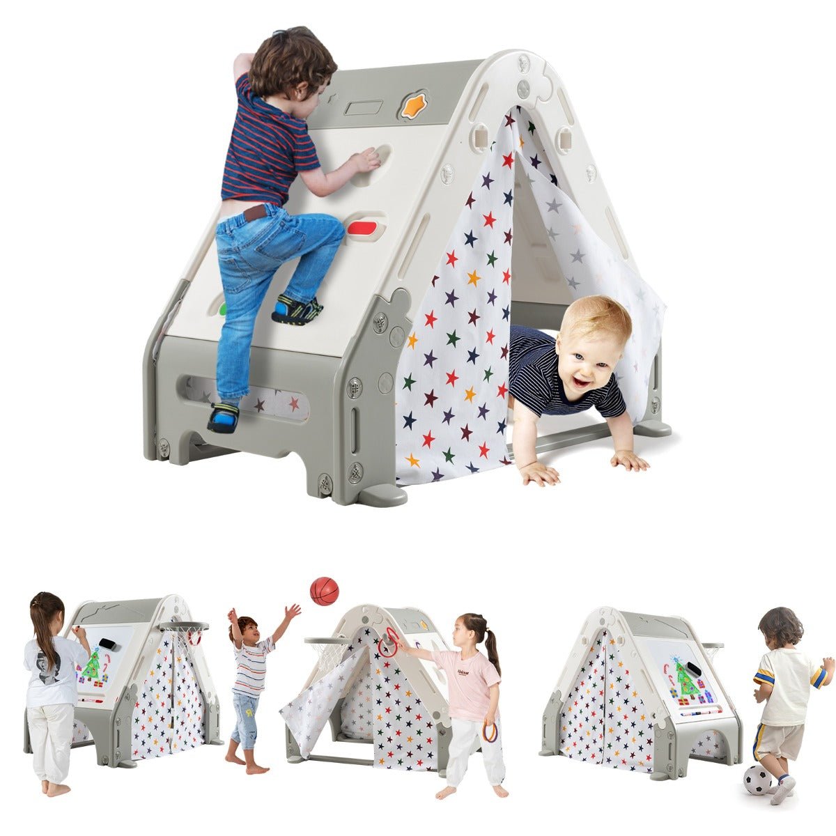 Kids Adventure Zone: Triangle Climber with Tent, White Board & Sports