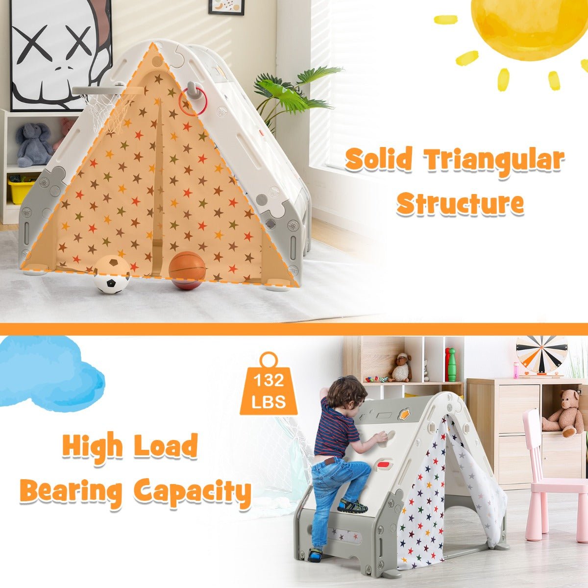 Adventure Playground: Triangle Climber with Tent, White Board & Sports