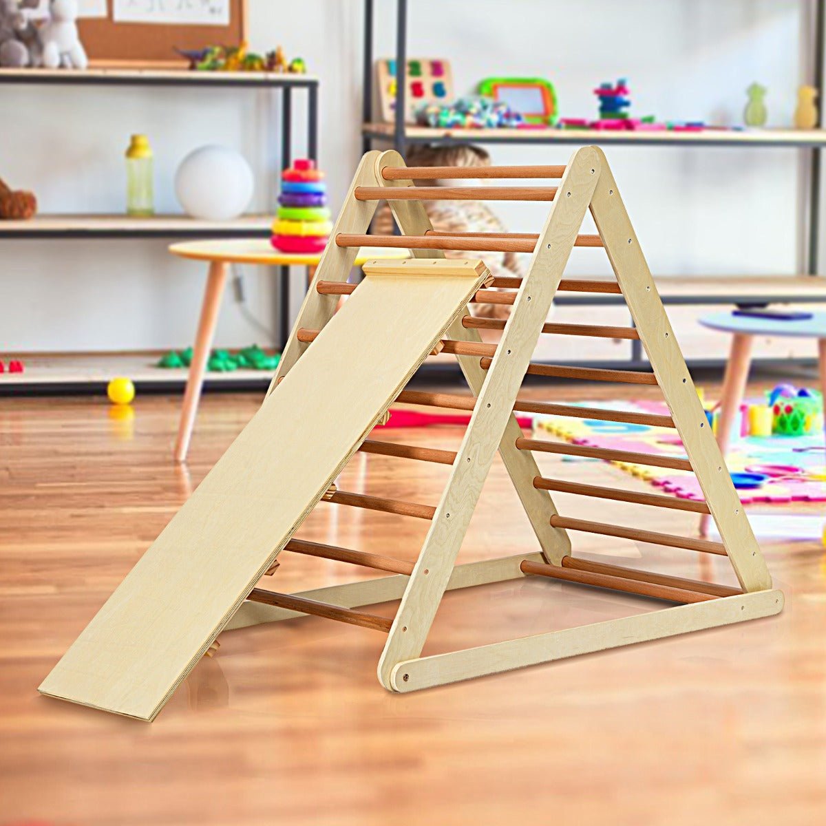 Natural Wooden Climbing Triangle Ladder - Safe Triangular Structure for Play