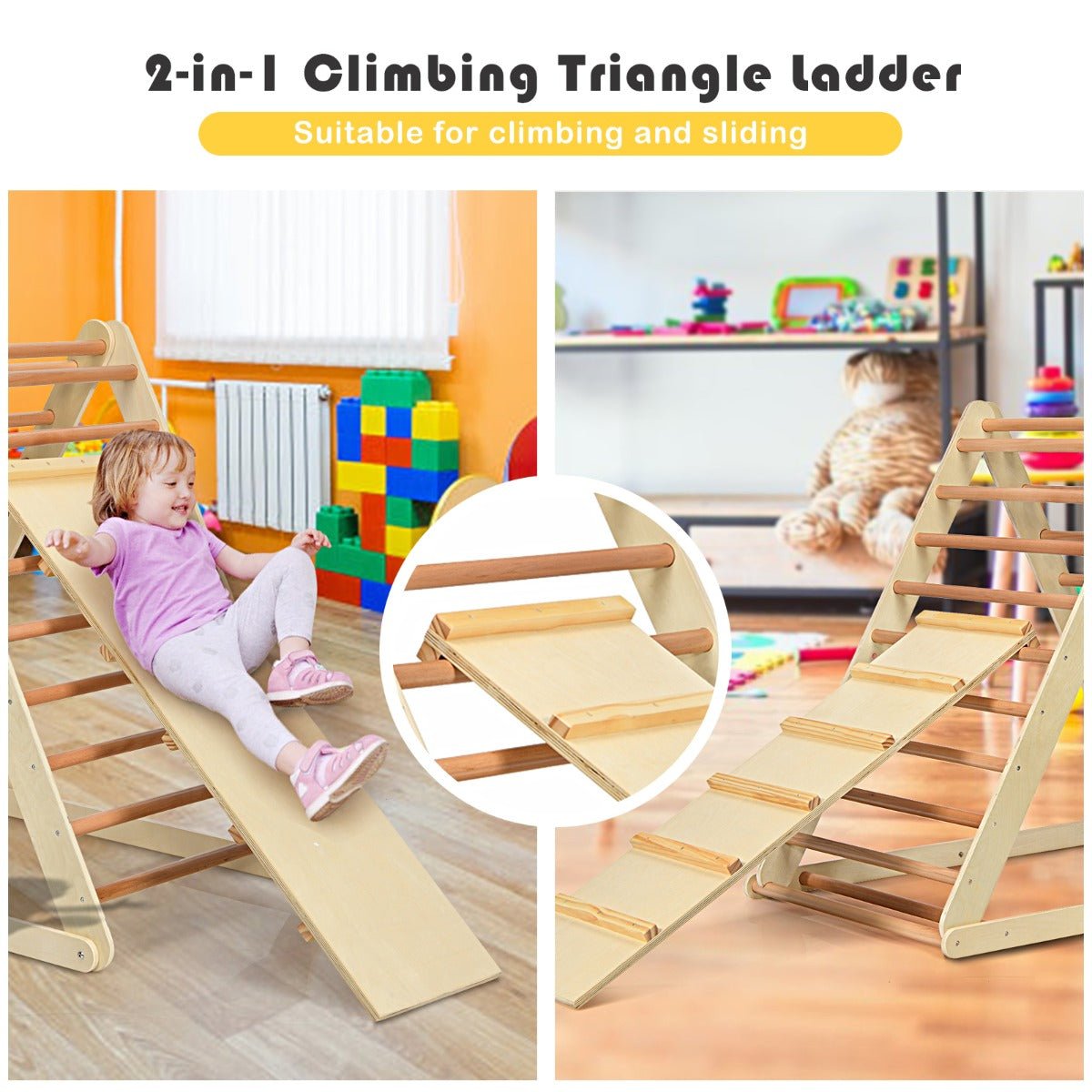 Natural Wooden Triangle Ladder - Secure Playtime for Growing Minds
