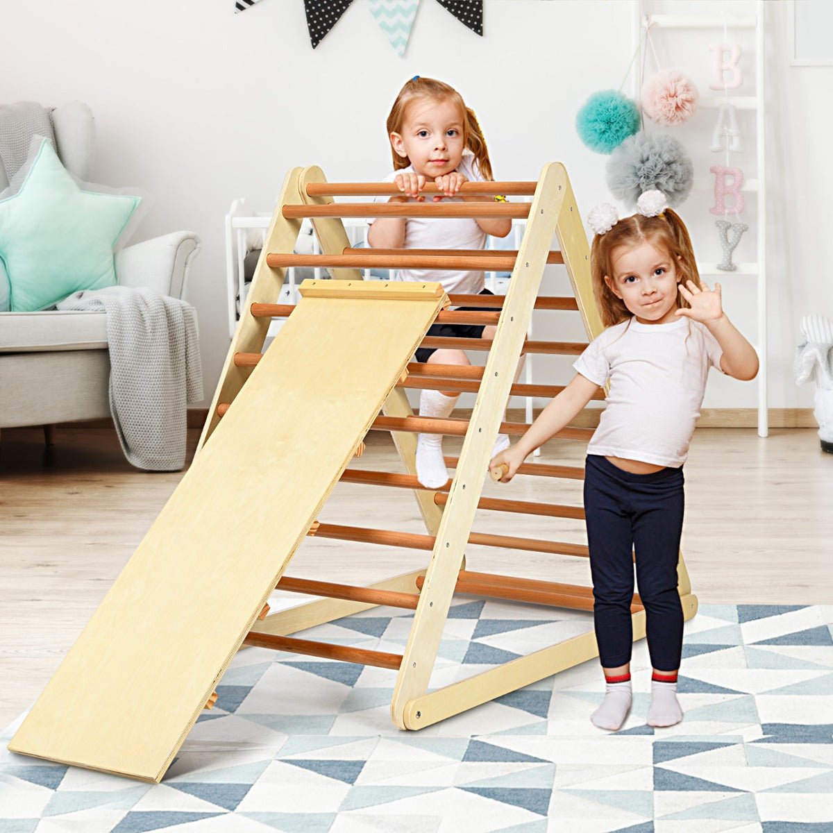 Enhance Play with Natural Wooden Triangle Ladder - Safety Included