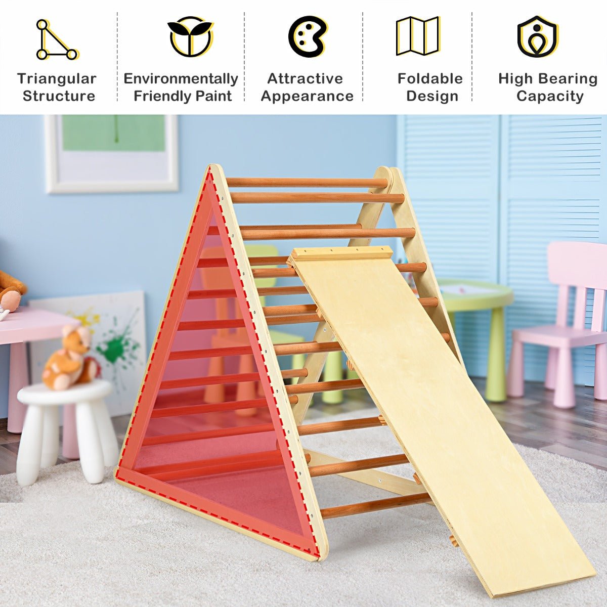 Wooden Triangle Ladder with Safety Structure - Natural Play for Kids
