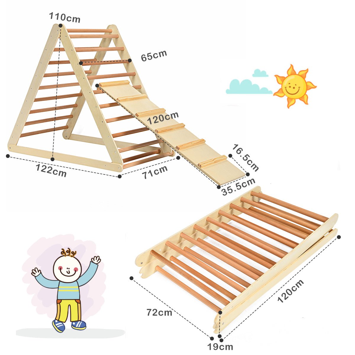 Natural Wooden Climbing Triangle - Secure Ladder for Kids Exploration