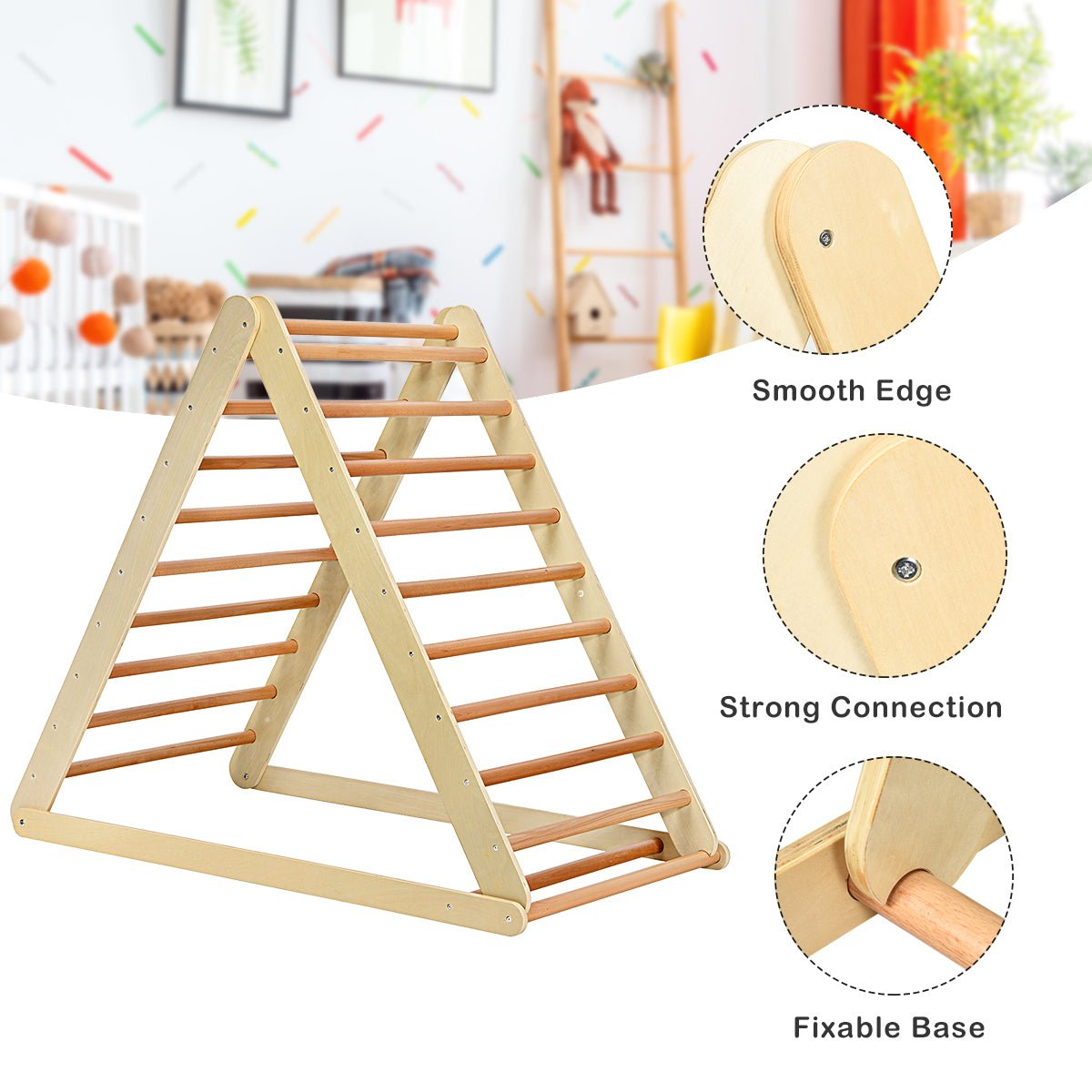 Safety-Focused Wooden Triangle Ladder - Natural Play with Peace of Mind