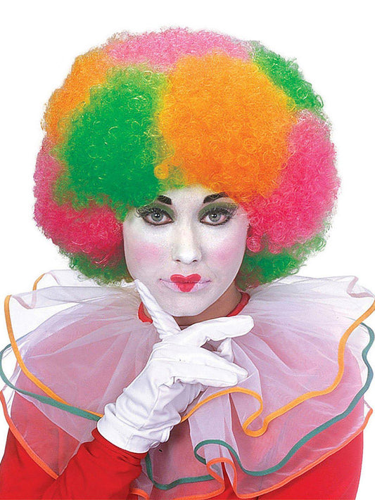 Colorful Rainbow Clown Afro Wig for playful kids costumes at home or themed events.