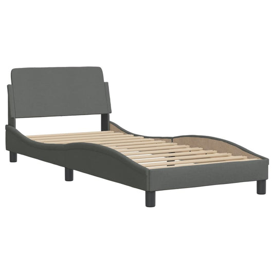 Single bed frame in dark grey fabric with headboard, perfect for kids modern bedrooms.