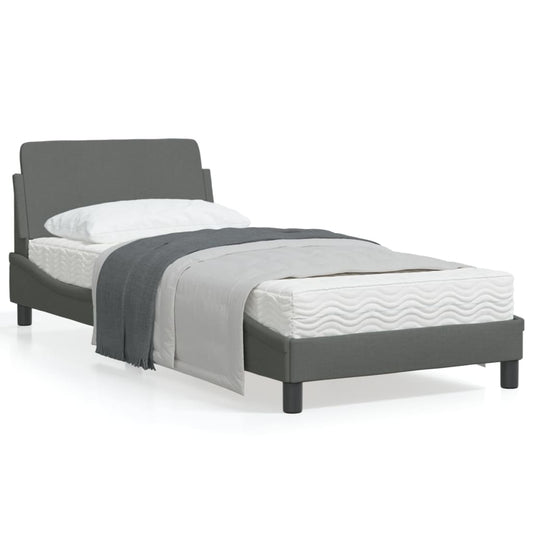 Kids dark grey fabric single bed frame with headboard, sleek contemporary design.