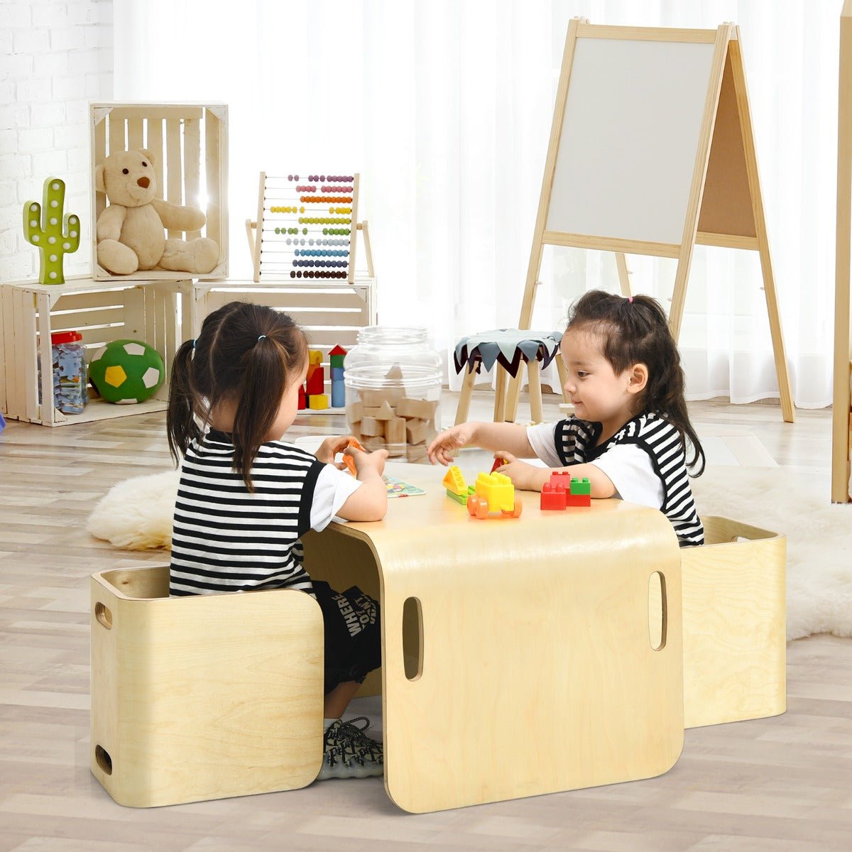 Explore Convenience: Natural Convertible Kids Table and Chair Set at Kids Mega Mart