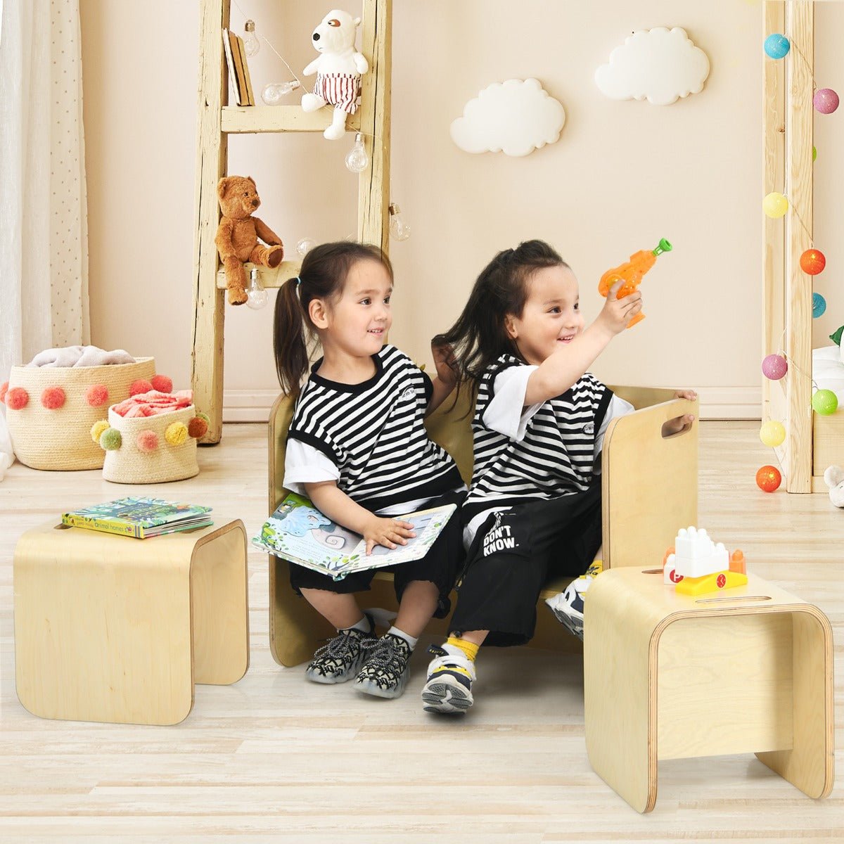 Enhance Your Child's Space with the Natural Convertible Kids Table and Chair Set