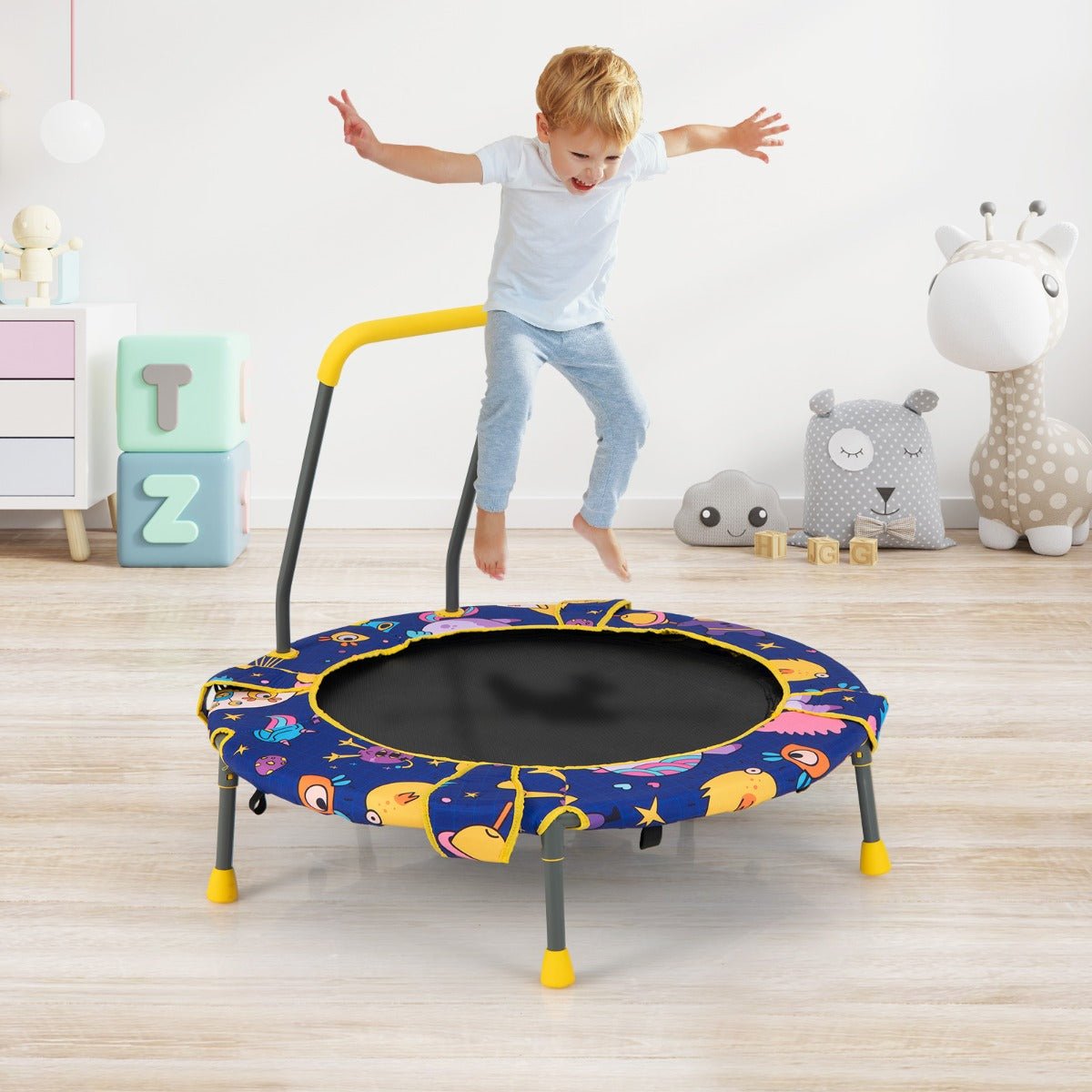 Swing into Happiness: Convertible Swing and Trampoline Set with Upholstered Handrail for Kids