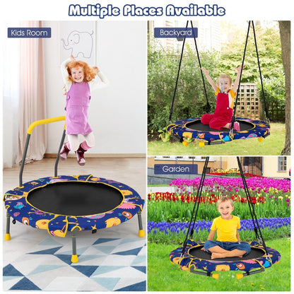 Active Play Haven: Convertible Swing and Trampoline Set with Upholstered Handrail for Kids