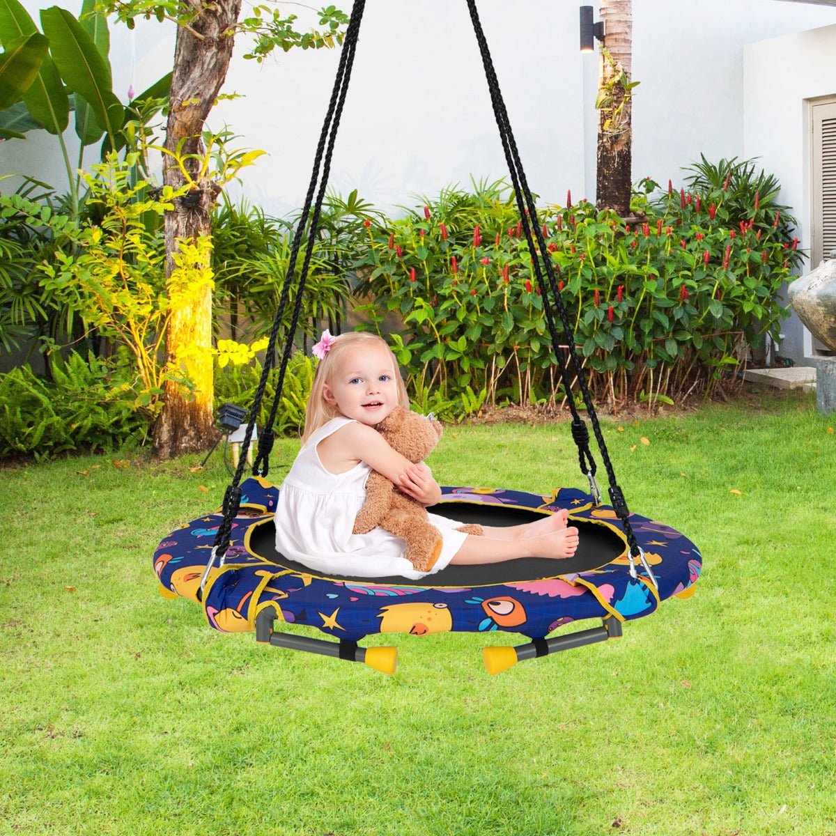 Playful Combo: Convertible Swing and Trampoline Set with Upholstered Handrail for Kids