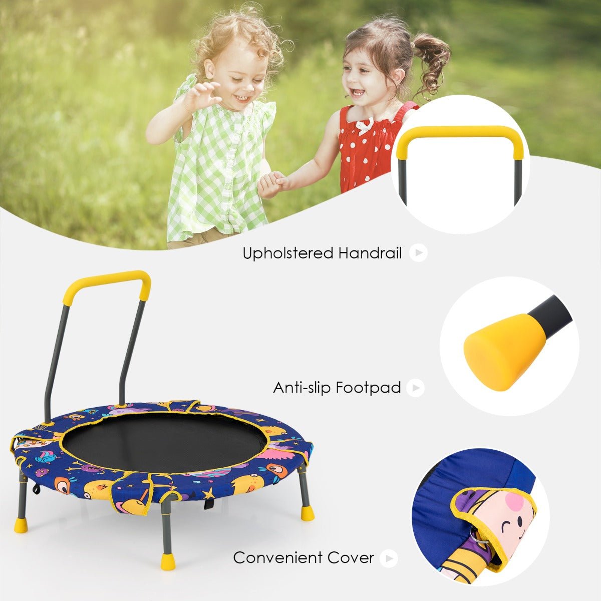 Bounce and Swing Joy: Convertible Swing and Trampoline Set with Upholstered Handrail for Kids