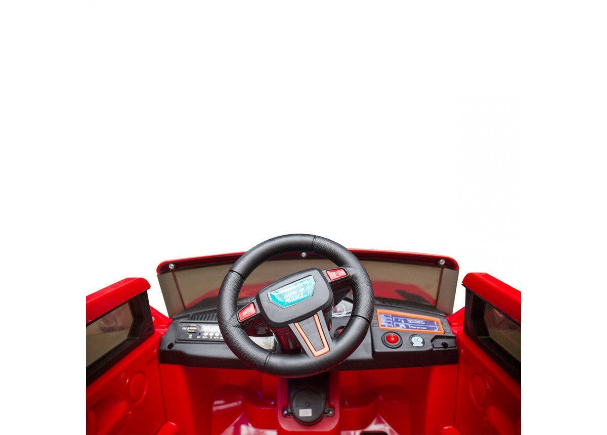 Coopa red electric ride-on car for kids, perfect for indoor and outdoor fun.