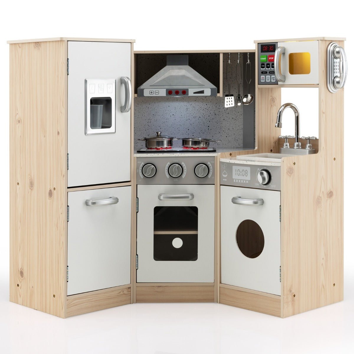 Culinary Dreams: Kids Wooden Pretend Corner Playset with Cookware Accessories