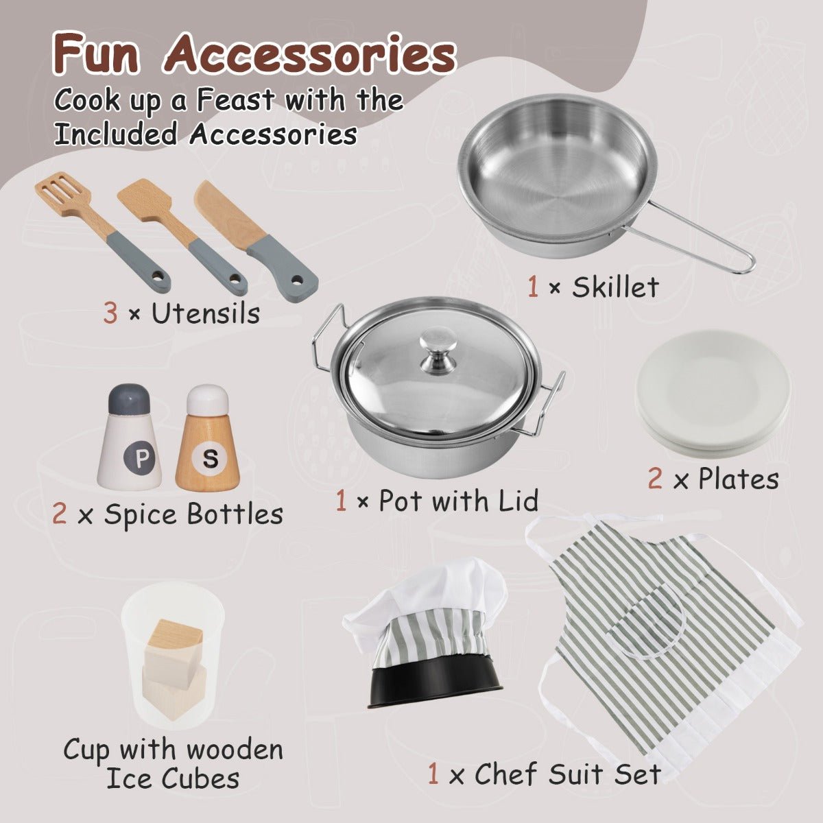 Full-Featured Brown Play Kitchen Set