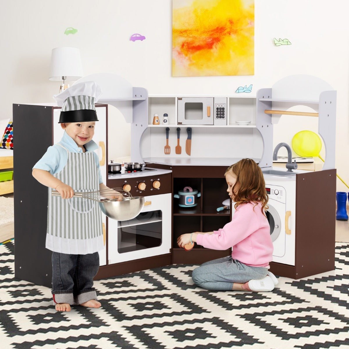 Toy Kitchen with Washing Machine - Classic Brown