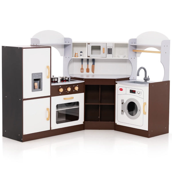 Kid's Brown Play Kitchen with Ice Maker