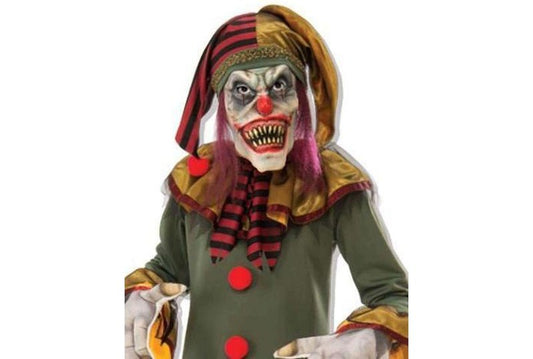 Vibrant Jester Clown Costume Set for Kids with Mask and Gloves, perfect for playtime.