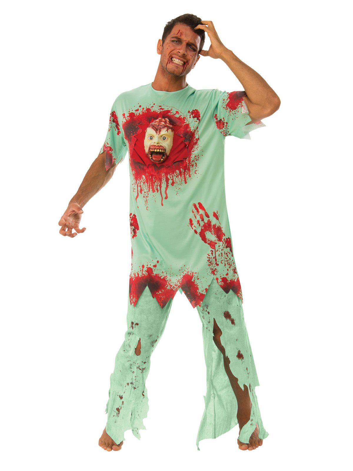 Adult Crazy Patient Halloween Costume | Distressed, asylum-inspired outfit for spooky home celebrations.