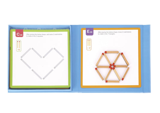 Colorful matchstick puzzle game for kids at home, enhancing creativity and problem-solving skills.