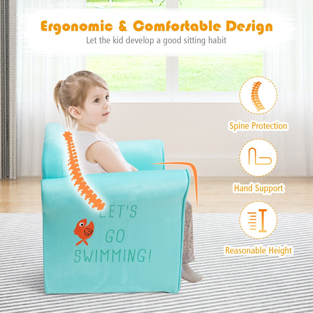 Baby Room Kids Armchair: Wooden Frame Delight and Crocodile Pattern Coziness