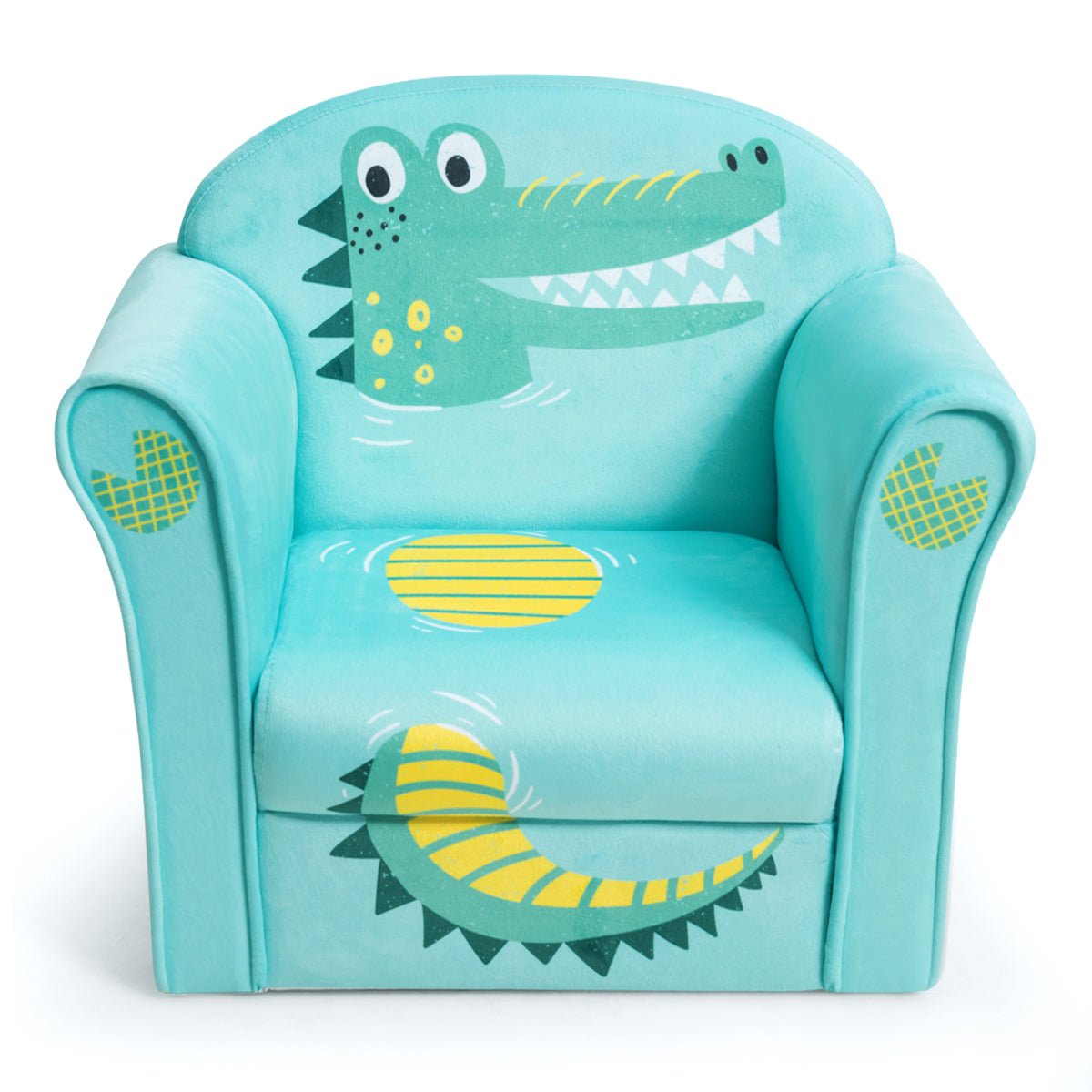 Kids Armchair: Crocodile Pattern Elegance with Wooden Frame for Baby Room