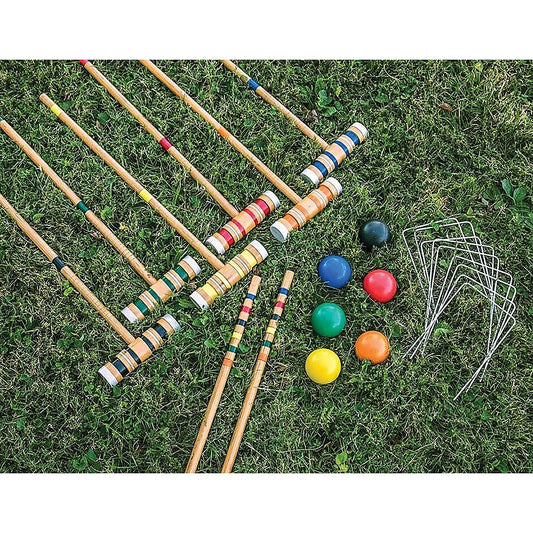 6-player croquet set for kids backyard fun, includes mallets, balls, and wickets.